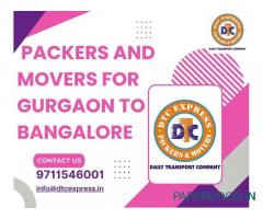 Book Packers and Movers in Gurgaon to Bangalore, Book Now Today